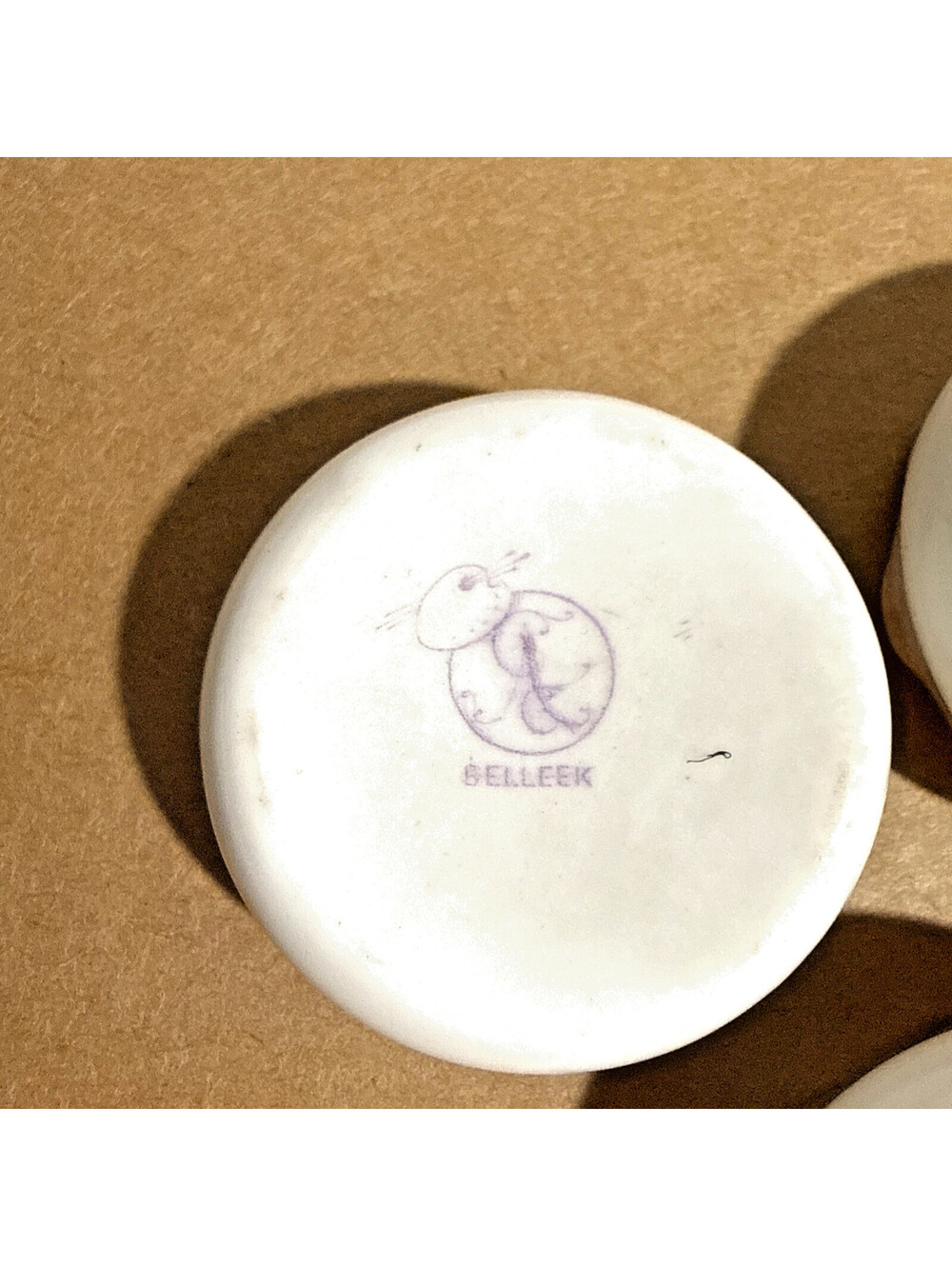 Vintage Belleek Open Salt Dish 5pc Set White Porcelain with Gold Rim - Picture 8 of 9